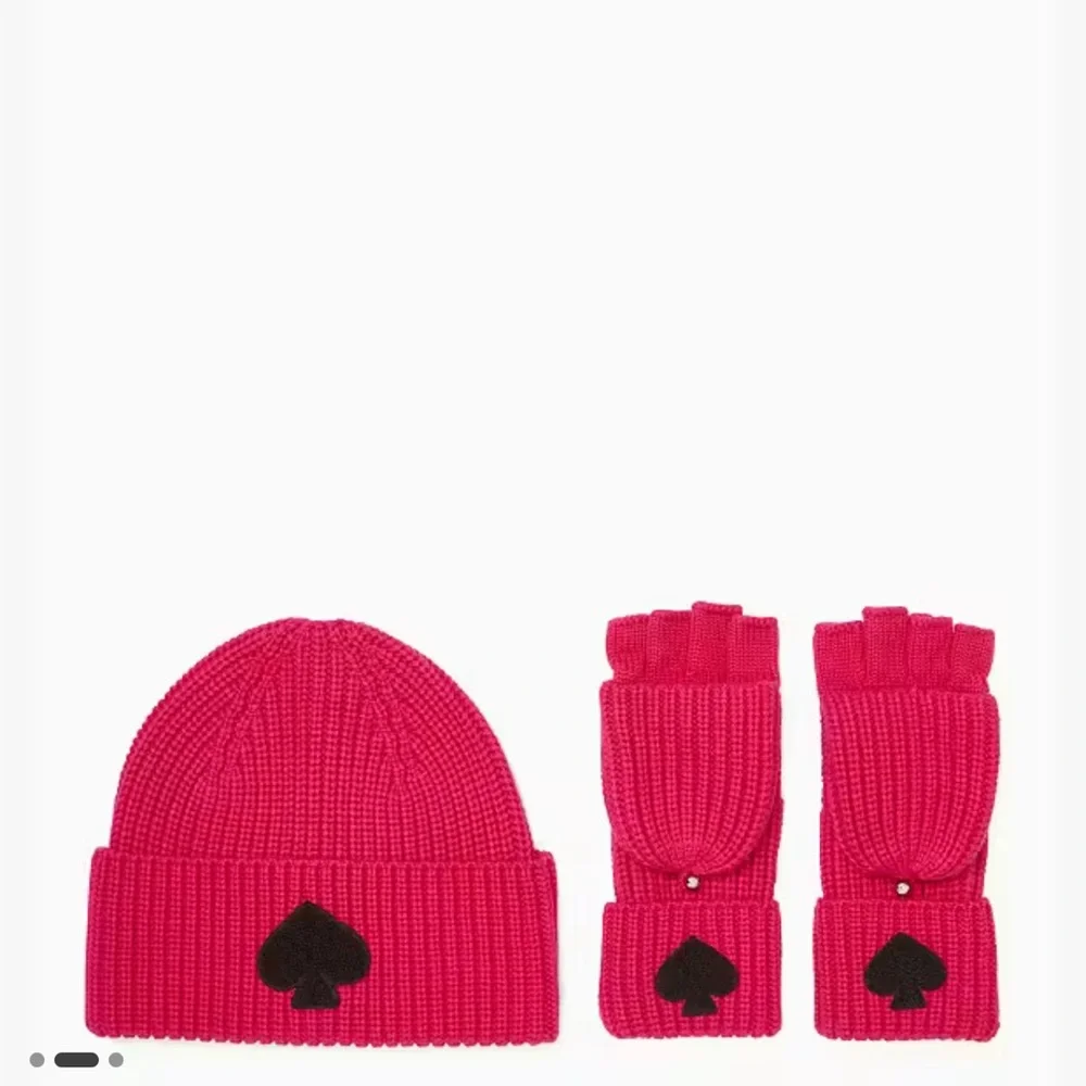 Kate Spade Chenille Patch Logo Box Set - Gloves/Mittens + Hat - Festive Pink